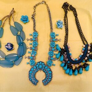 3 chunky costume turquoise squash blossom necklaces
